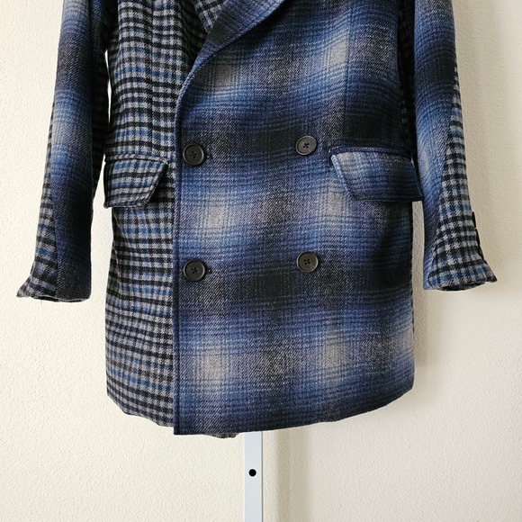 AVEC LES FILLES Wool Blend Double Breasted Mixed Plaid Blazer Jacket Sz S - Picture 8 of 15